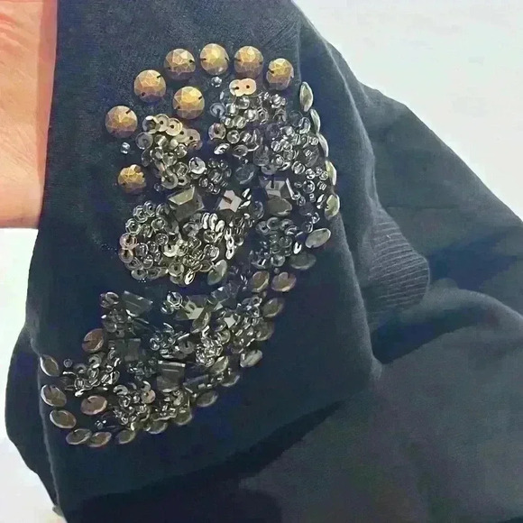 bebe Womens Black Sequins Round Neck Short Sleeve Sweater Top Academia Size XS - Picture 8 of 9